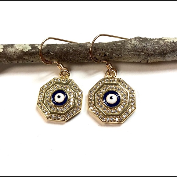 Evil Eye Earrings, Hamsa, Protection, Minimalist - Picture 4 of 12